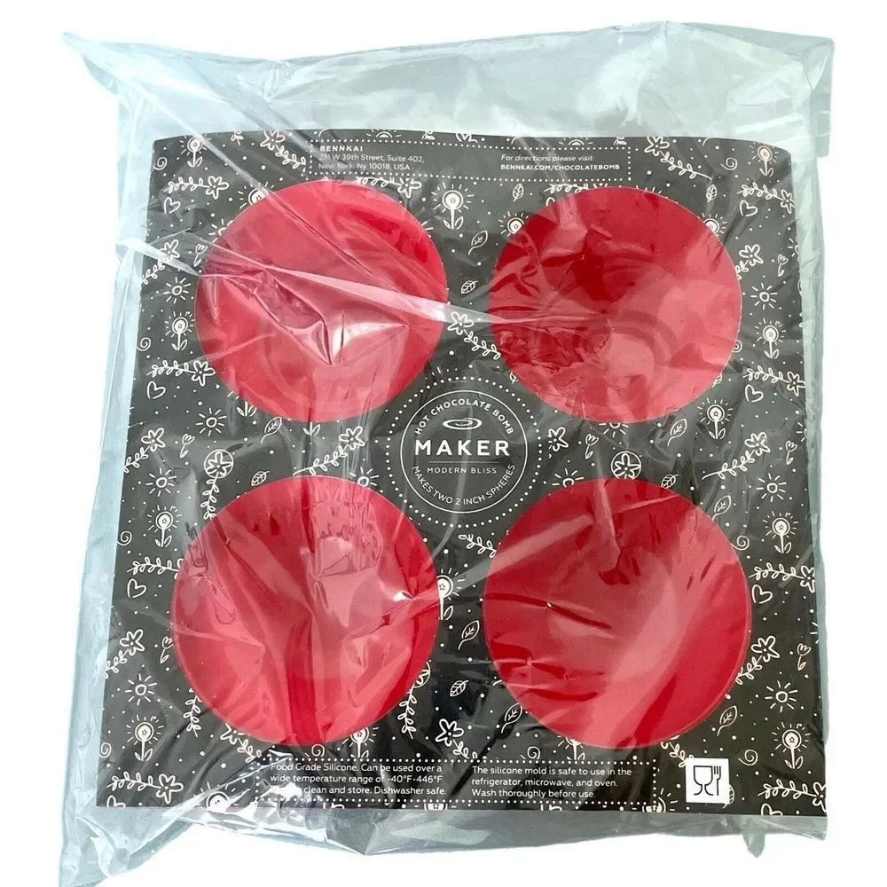 Bennkai Hot Chocolate Bomb Maker 4 Silicone Baking Molds Red New